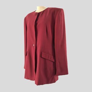 Vintage 1990s Burgundy Silk Minimalist Blazer Jacket, Women's Size 12